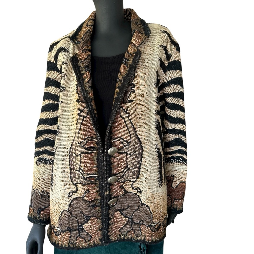Vintage Painted Pony Safari Animal Print Tapestry Blazer Jacket Giraffe Zebra